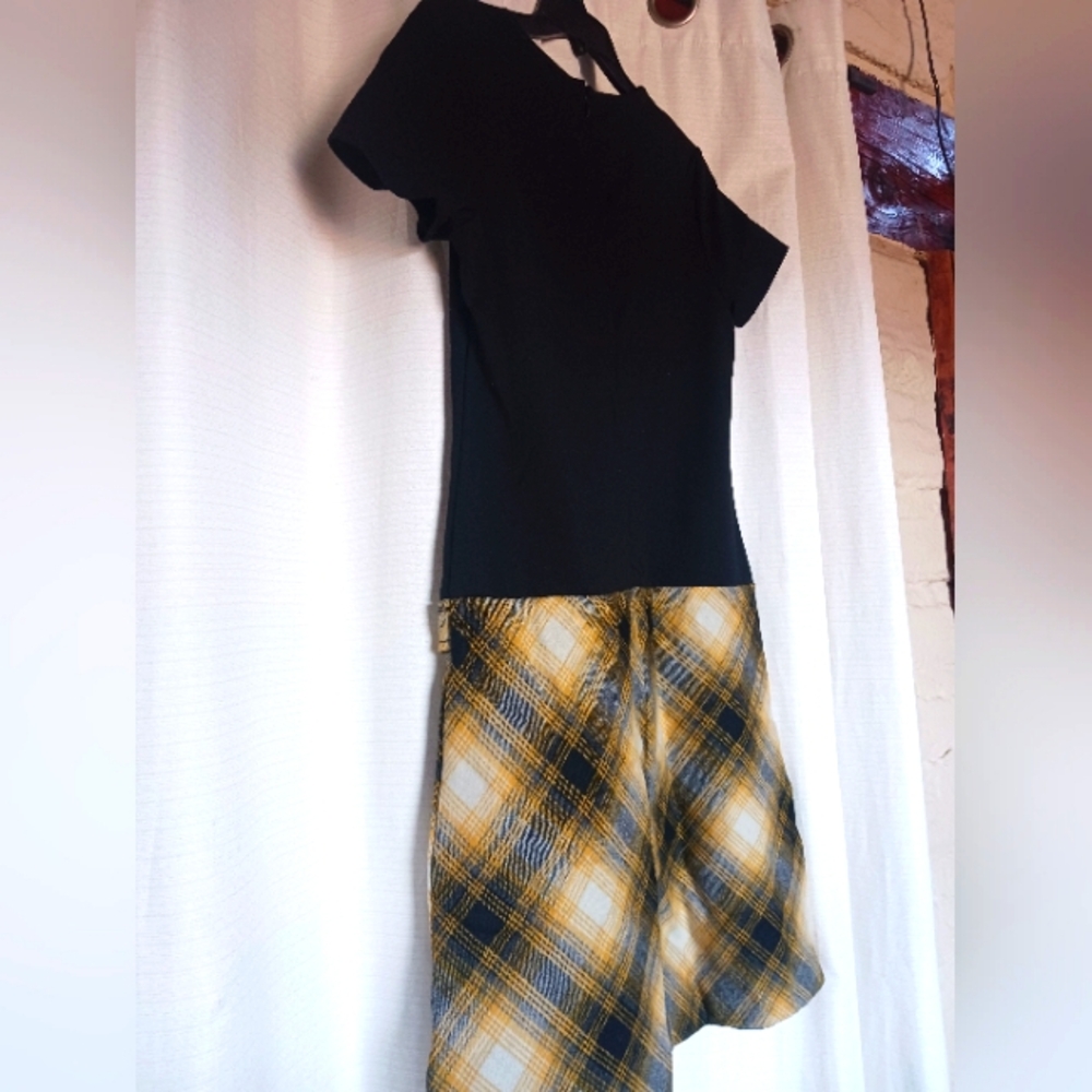 Stylish Black and Yellow Plaid Women's Dress